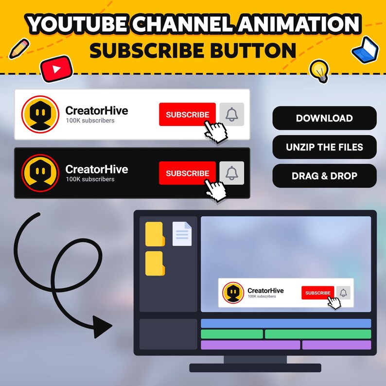 Animated Youtube Subscribe Button: Social Media Overlay (MOV, MP4, WEBM ...