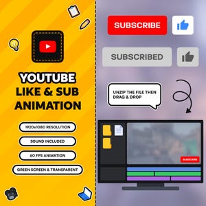 Sub Animation Youtube Like & Subscribe Animation Overlay (digital Download) - Etsy