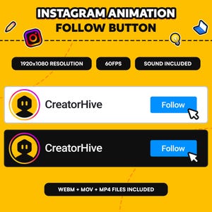 Custom Animated Instagram Follow Button: Social Media Overlay (Digital Download)
