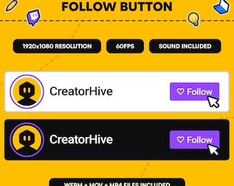 Aangepaste geanimeerde twitch-volgknop: socialmedia-overlay (digitale download, MOV/MP4/WEBM-indeling)