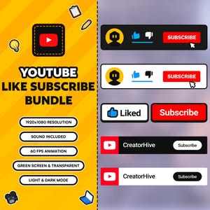 Animación de botón de Me gusta y Suscribirse en YouTube, Superposición animada de canal de YouTube, Me gusta y Suscribirse, Tercio inferior de redes sociales