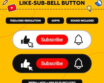 Geanimeerde YouTube-abonnee-overlay: leuk, bel, onderste derde deel (digitale download)