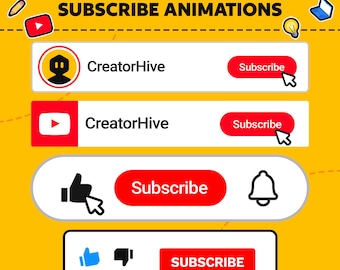 YouTube-abonneeranimatiepakket: kanaaloverlay, like en belletje (digitale download)