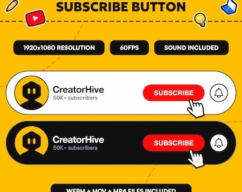 Geanimeerde YouTube-kanaalabonneerknop, socialmedia-overlay (digitale download, MOV/MP4/WEBM-indeling)