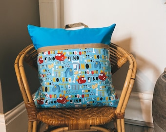 Blue dinosaur  reading book cushion cover - Handmade by Malovi - cushion for Kids bedroom - Kids reading book cushion