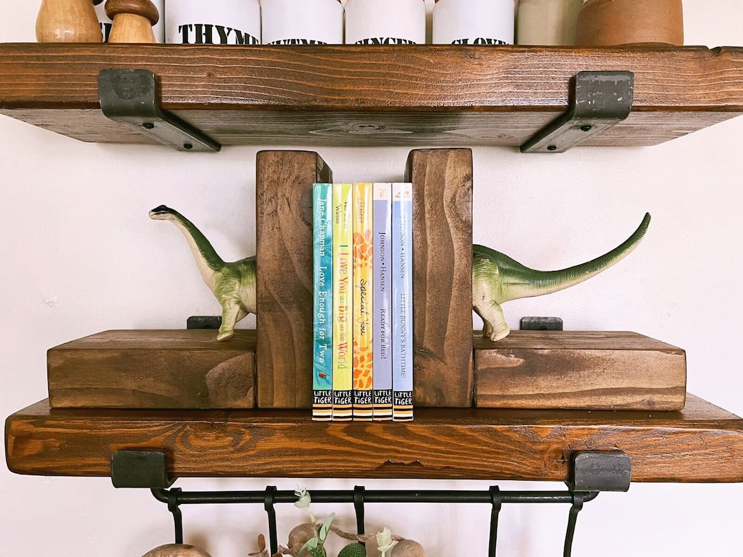 Dinosaur Book Ends Solid Wood Book Ends With Dinosaurs Etsy