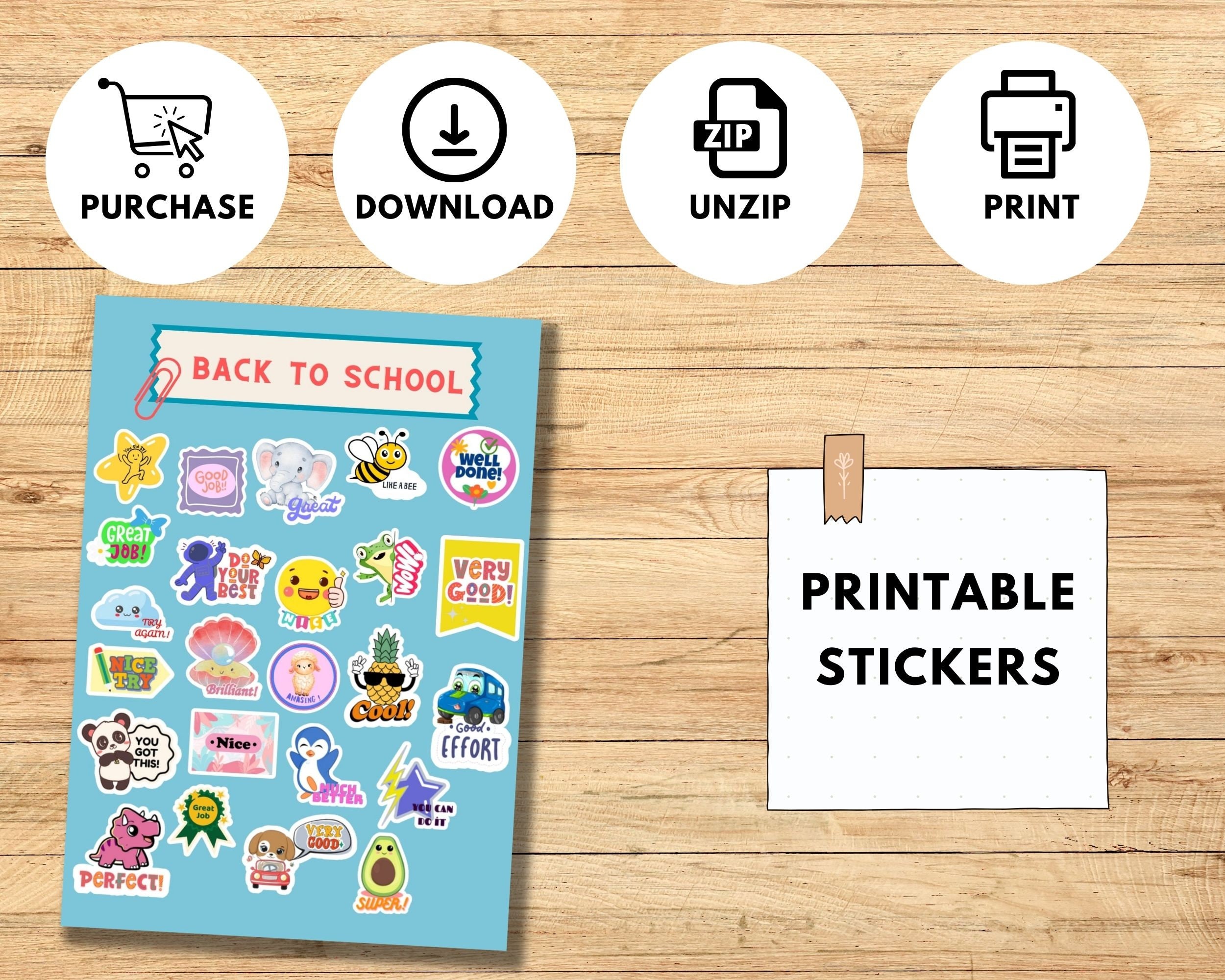 Back to school printable stickers 24 stickers school etsy