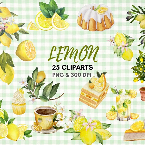 Watercolor Lemon Clipart Printable Lemon PNG Bundle Graphics Lemonade Art Fresh Fruit PNG Sunny Vibes Graphics Zesty Designs Commercial Use