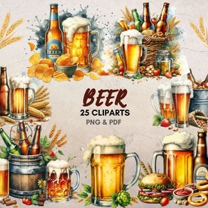 Watercolor Beer PNG Bundle Watercolor Beer Clipart Drink Art for Celebrating Printable Party images Digital Download Beer Illustrations