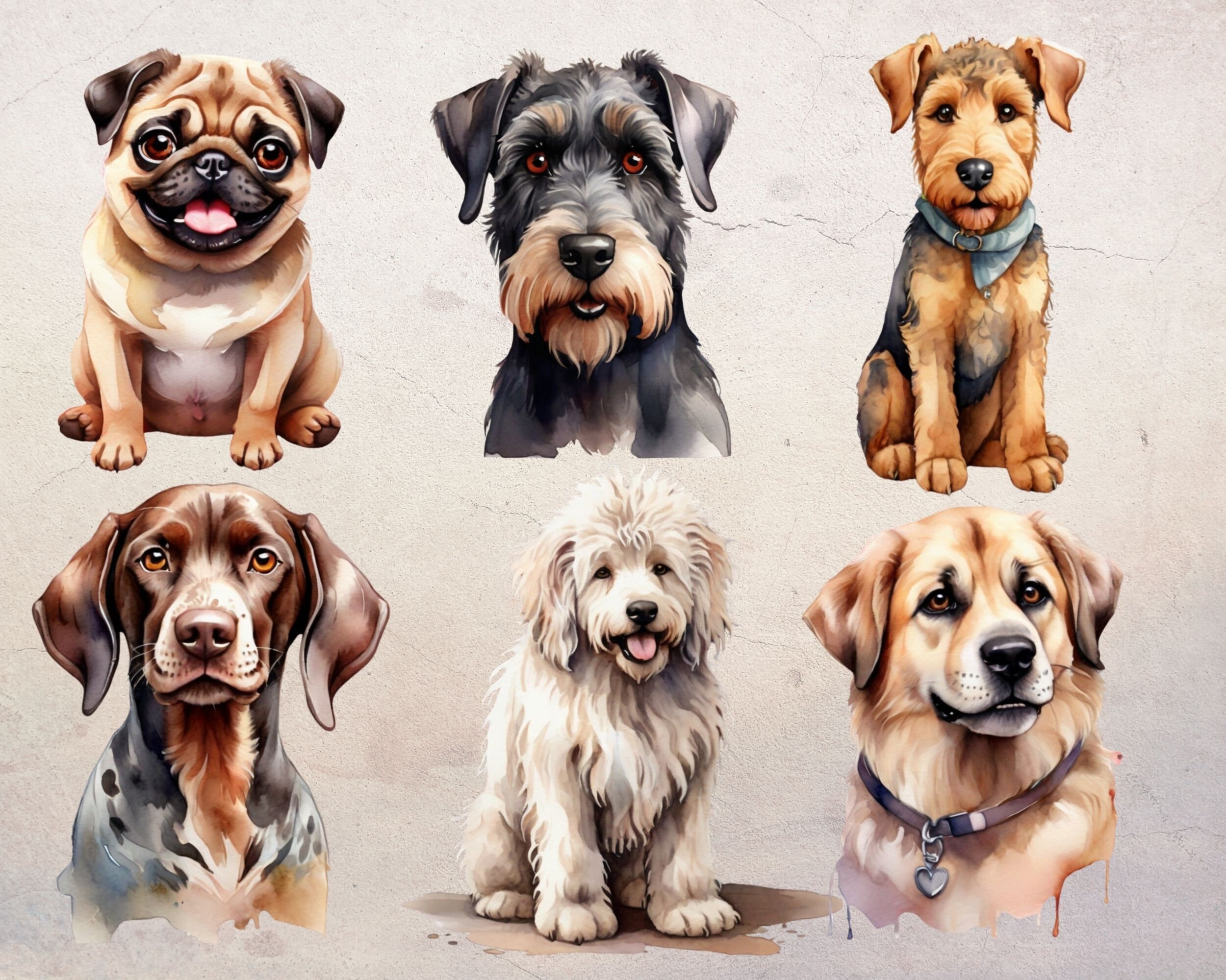 Watercolor Cute Dog Cliparts Cute Dogs PNG Bundle Watercolor Puppies ...