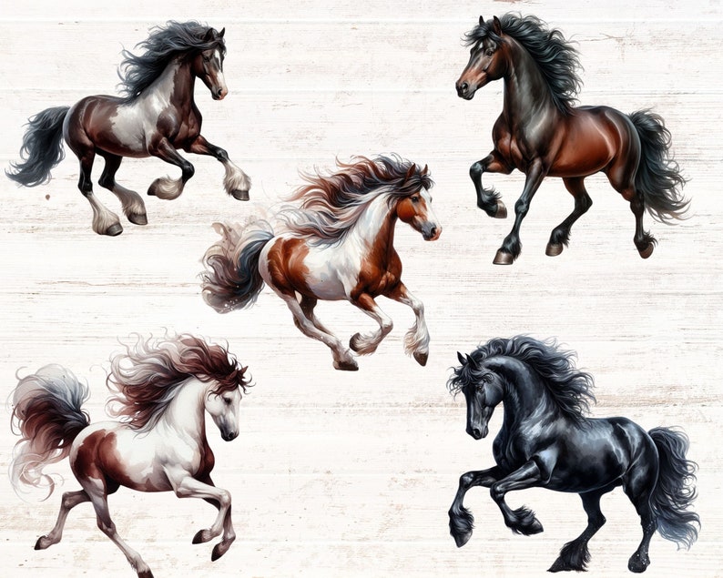10 Horse PNG Collection-horse Clipart Set Watercolor Horses Printable ...