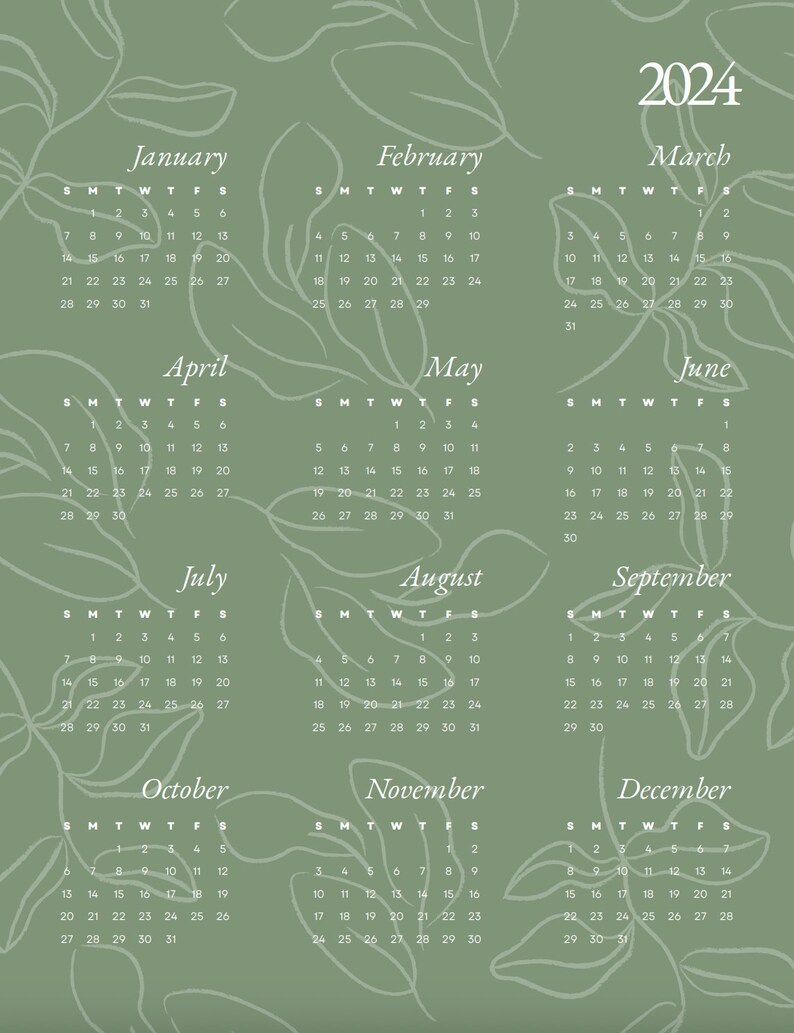 Green Leafy Daily Planner 2024 Printable Planner Digital Etsy