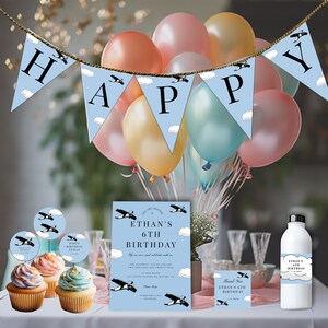 Airplane Birthday Party Bundle – Pilot Invitation, Decor, and Editable Digital Templates
