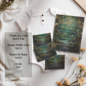 Invito per baby shower Foresta incantata bundle-magic Garde-Modello modificabile-Stampabile-Favola stravagante-Incantato per incontrarti bambina
