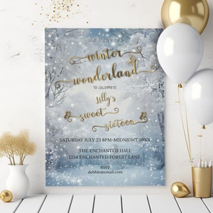Winter Wonderland Sweet 16 Invitation-Winter Enchanted Forest-Editable Template-Instant Digital Download