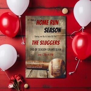 End of Season Baseball Party Invitation-Swing on over Sports Team Party-Fully Editable Printable-evite-Home Run Season-Grand Slam