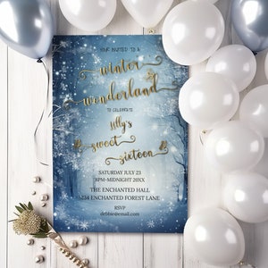 Winter Wonderland Sweet 16 Invitation-Winter Enchanted Forest-Editable Template-Instant Digital Download