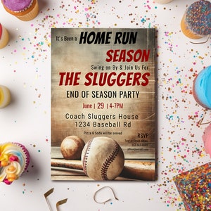 End of Season Baseball Party Invitation-Swing on over Sports Team Party-Fully Editable Printable-evite-Home Run Season-Grand Slam