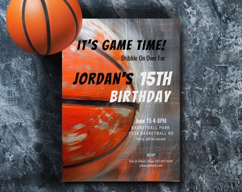 Basketball Birthday Invite - Game Time Basketball Party invitation girl- Sports Party- Editable 5x7 Printable Template-Rustic Grunge style