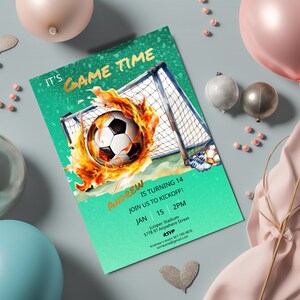 Invitación de cumpleaños de fútbol- Cumpleaños adolescente-tarjeta de agradecimiento-Fiesta de fútbol-Editable - Plantilla de descarga digital de invitación de fútbol