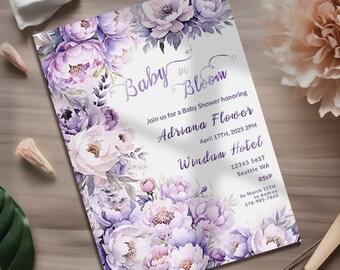 Lavender Floral Baby Shower Invitation: Editable Template (Digital Download)