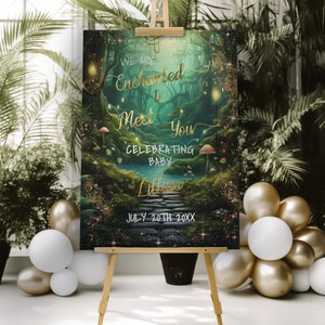 Encantado de conocerte Baby Shower Sign-Enchanted Forest Bienvenido Sign-Plantilla editable Baby Shower Decor