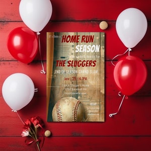 End of Season Baseball Party Invitation-Swing on over Sports Team Party-Fully Editable Printable-evite-Home Run Season-Grand Slam