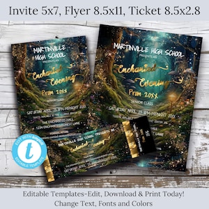 Pacote de convites para baile de formatura: Tema Floresta Encantada (Modelos editáveis)