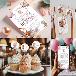 Girl&#39;s 1st Rodeo Birthday Invitation Bundle: Western Party (Editable Templates)