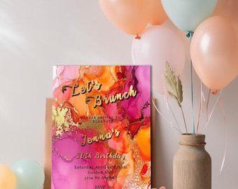 Enchanted Glam Birthday Invitation – Pink & Orange Luxe Fantasy Theme