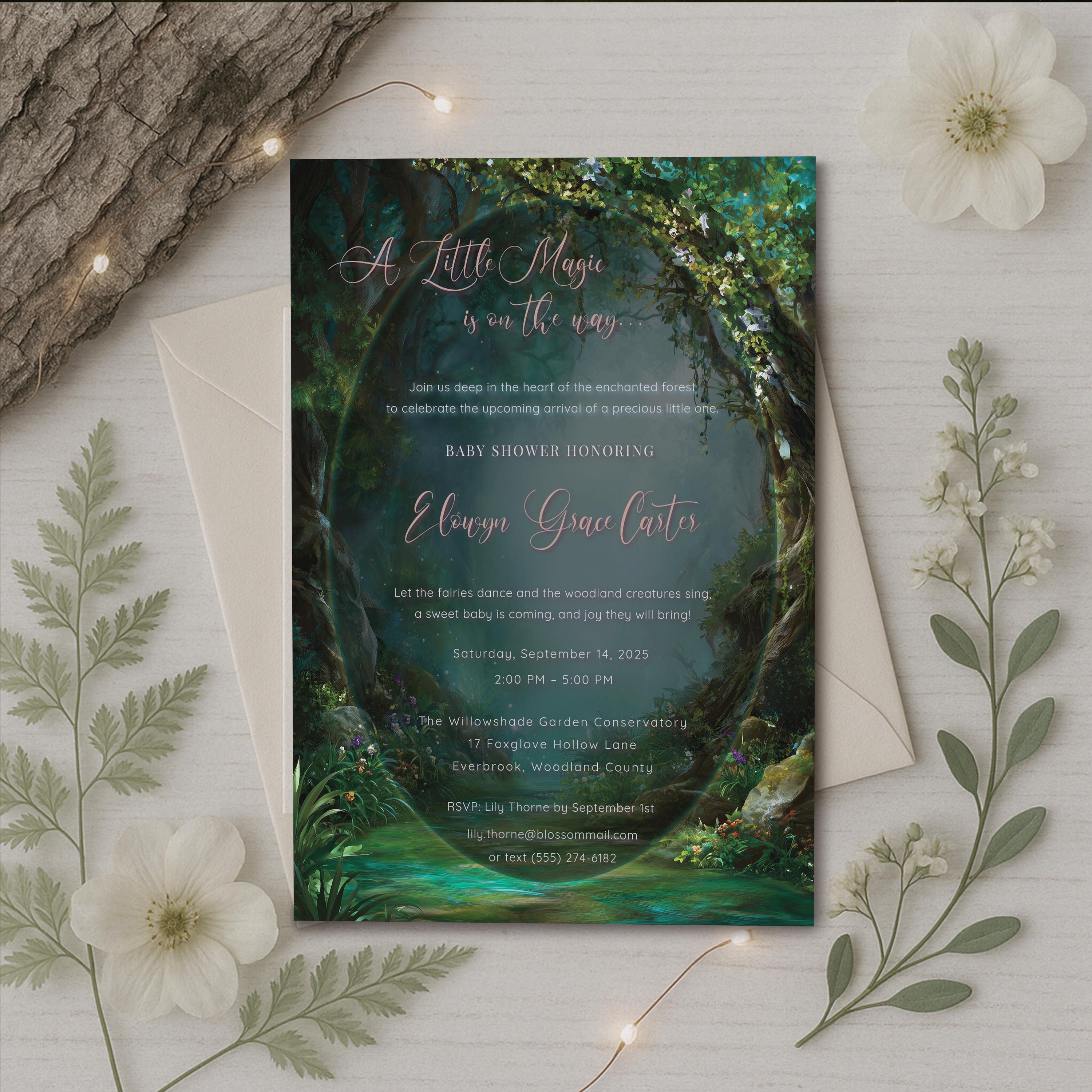Woodland Fairy Baby Shower Invitation Template: Enchanted Forest (Editable Digital Download)