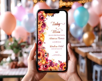 Floral Baby Shower Mobile Invitation: Hot Pink & Orange (Digital Download)