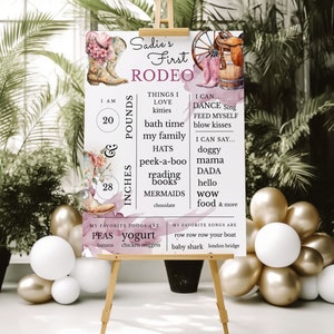 1st Rodeo Cowgirl Birthday Welcome Sign & Milestone Board Bundle-Digital Download templates.
