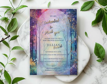 Whimsical Enchanted Forest Baby Shower Invite (5x7in Editable Template)
