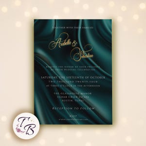 Elegant Teal & Gold Wedding Invitation Template | Dark Teal Editable Evite | Printable Wedding Stationery | 5x7 Invite