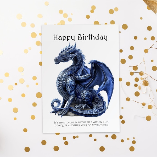 Digital Dragon Birthday Card - Etsy