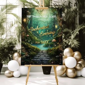 Cartel de bienvenida del baile del bosque encantado-Prom de la escuela secundaria-Baile escolar-Entradas para el baile de graduación-Invitación al evento-Folleto del baile de graduación para personas mayores-Cartel del evento del baile de graduación