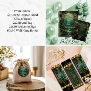 Verzauberter Wald Abschlussball einladen, Zeichen & Ticket-Bundle-High School Abschlussball-Schule Tanz-Prom Tickets-Senior Abschlussball Flyer-Bearbeitbar-verzauberter Abend