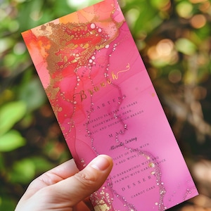 Rose vif et orange menu-brunch modifiable sur invitation-modifiable, imprimable -or-élégant-fête-anniversaire-événement
