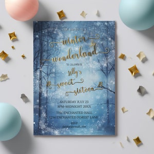 Winter Wonderland Sweet 16 Invitation-Winter Enchanted Forest-Editable Template-Instant Digital Download
