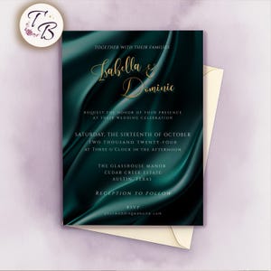 Elegant Teal & Gold Wedding Invitation | Dark Teal Editable Template | Printable Wedding Invite | Enchanted Evening Evite 5x7