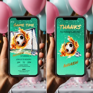 Mobile Fußball-Geburtstags-Einladung-Kinder Fußball einladen-Teenager-Geburtstags-Fußball-Einladung-Bearbeitbar - Digital Download Vorlage