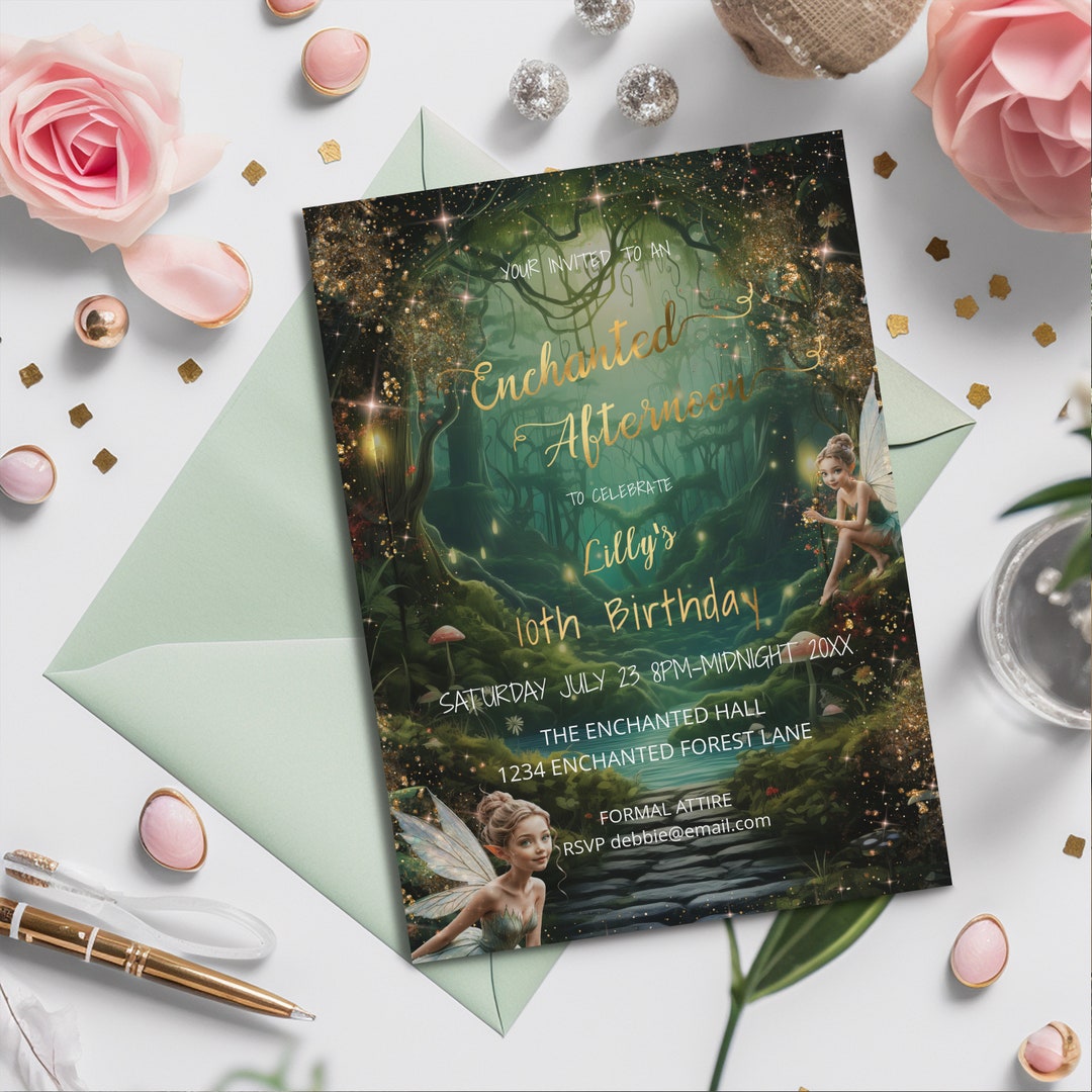 Emerald Green Enchanted Forest Invitation-magical Garden-fairy Dust ...