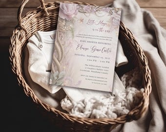 Blush Floral Enchanted Forest Baby Shower Invitation – Editable Woodland Template