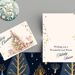 Druckbare Weihnachtskarte 15x20 Landschaft Soft Pink & Gold Urlaub Gruß Download