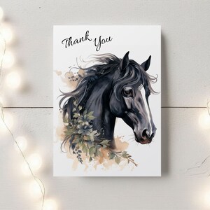 Digitale aquarel paard bedankkaart afdrukbaar - direct te downloaden-aanpasbare tekst-gepersonaliseerde bedankkaart