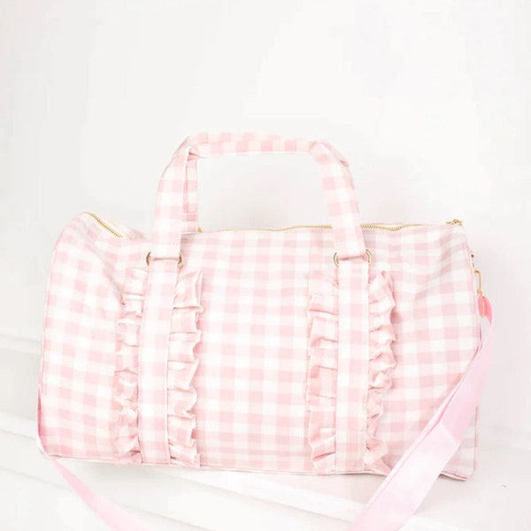 Gingham Ruffle Duffle Bag. 2 Patches included.