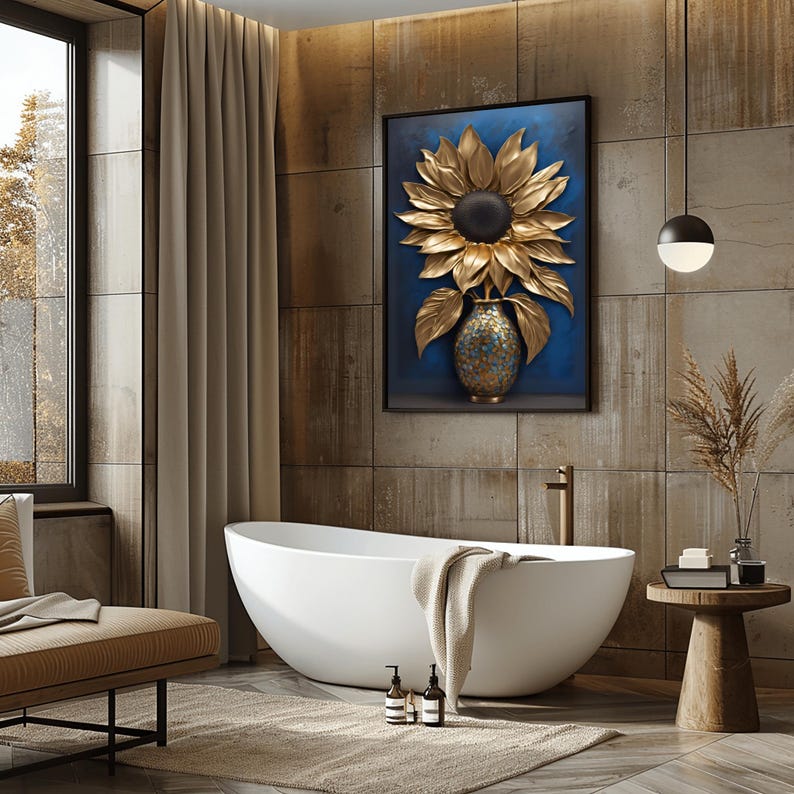 Van Gogh Sunflowers Gold Blue Contemporary Artwork, Abstract Gold Leaf