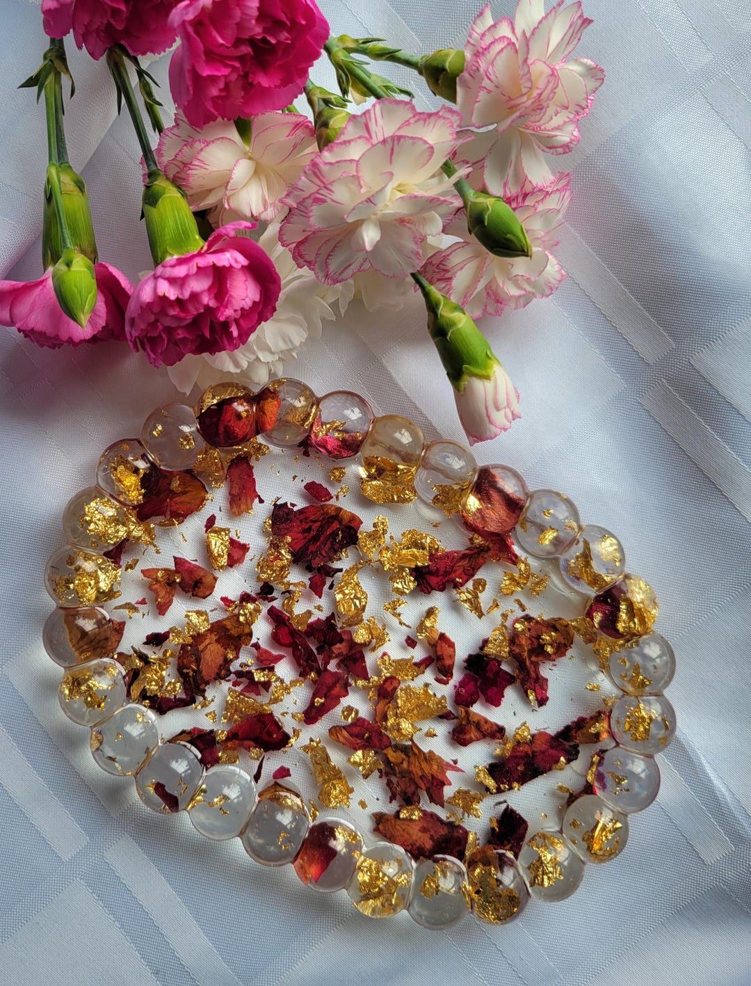 Rose Petal Round Resin Bubble Cathall/vanity Dish, Jewelry Ring Dish ...