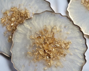 Cream and Gold Resin Coaster | Geode Inspired Shape for Your Home Decor or Gift, Coffee and Wine Coasters